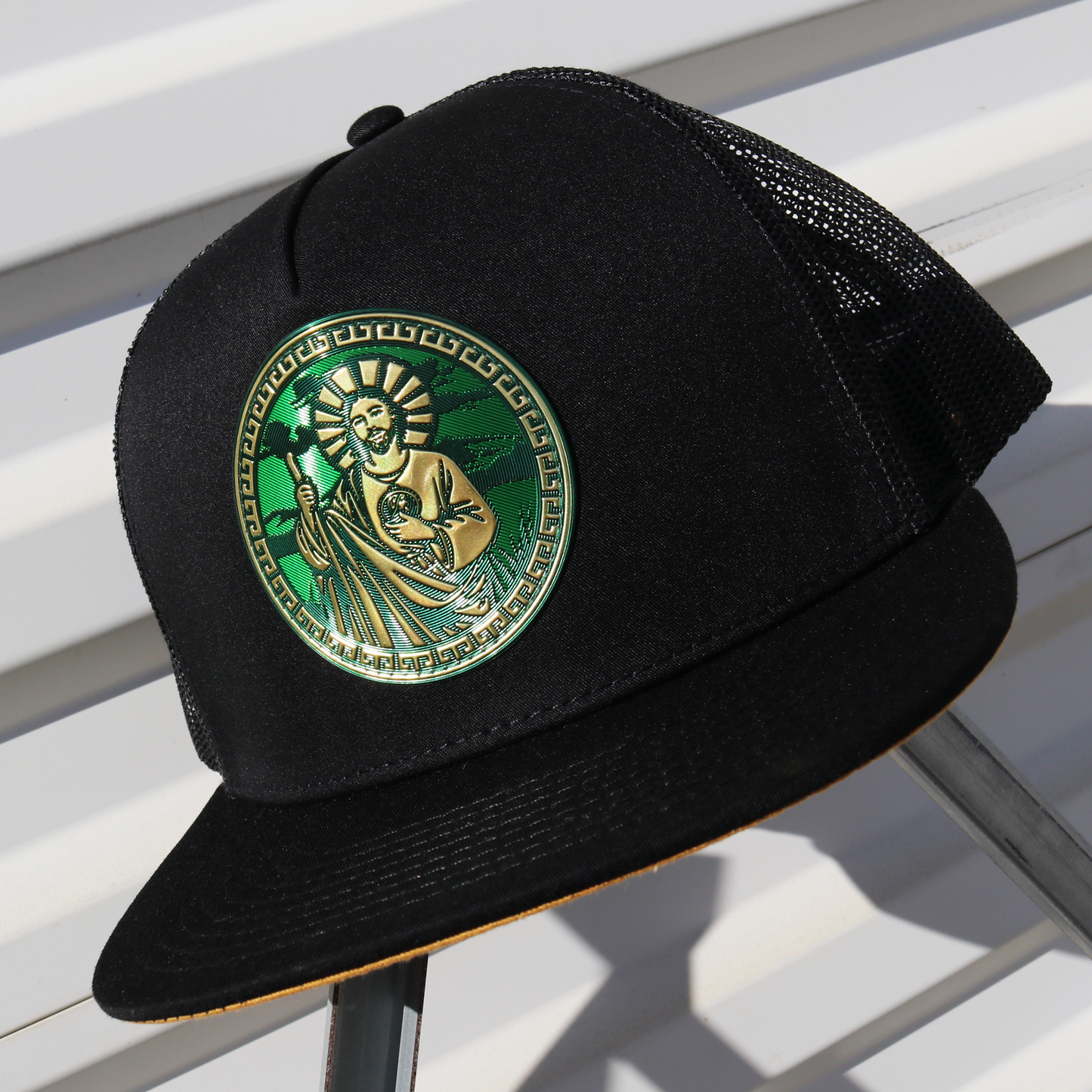 San judas Black flat visor hat / gorra de visera plana