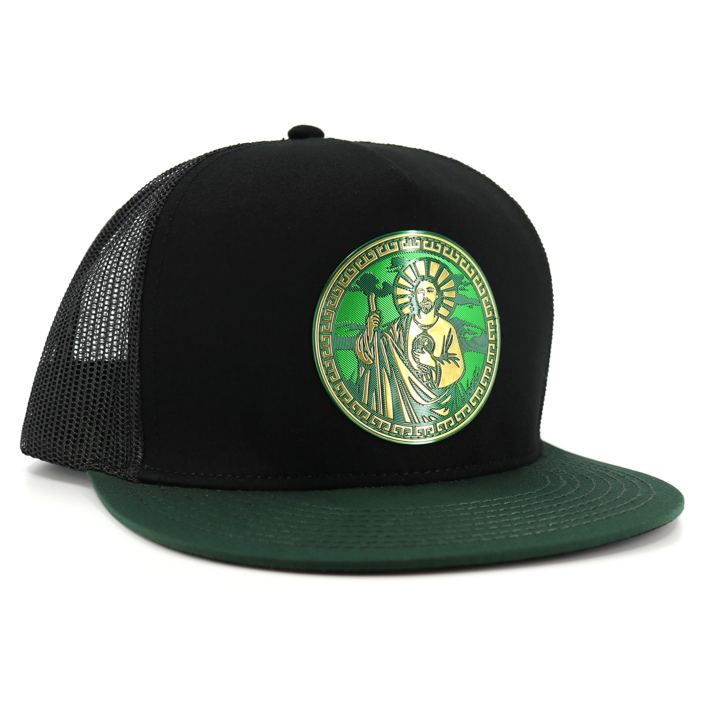 San Judas Green/Black flat visor hat / gorra de visera plana