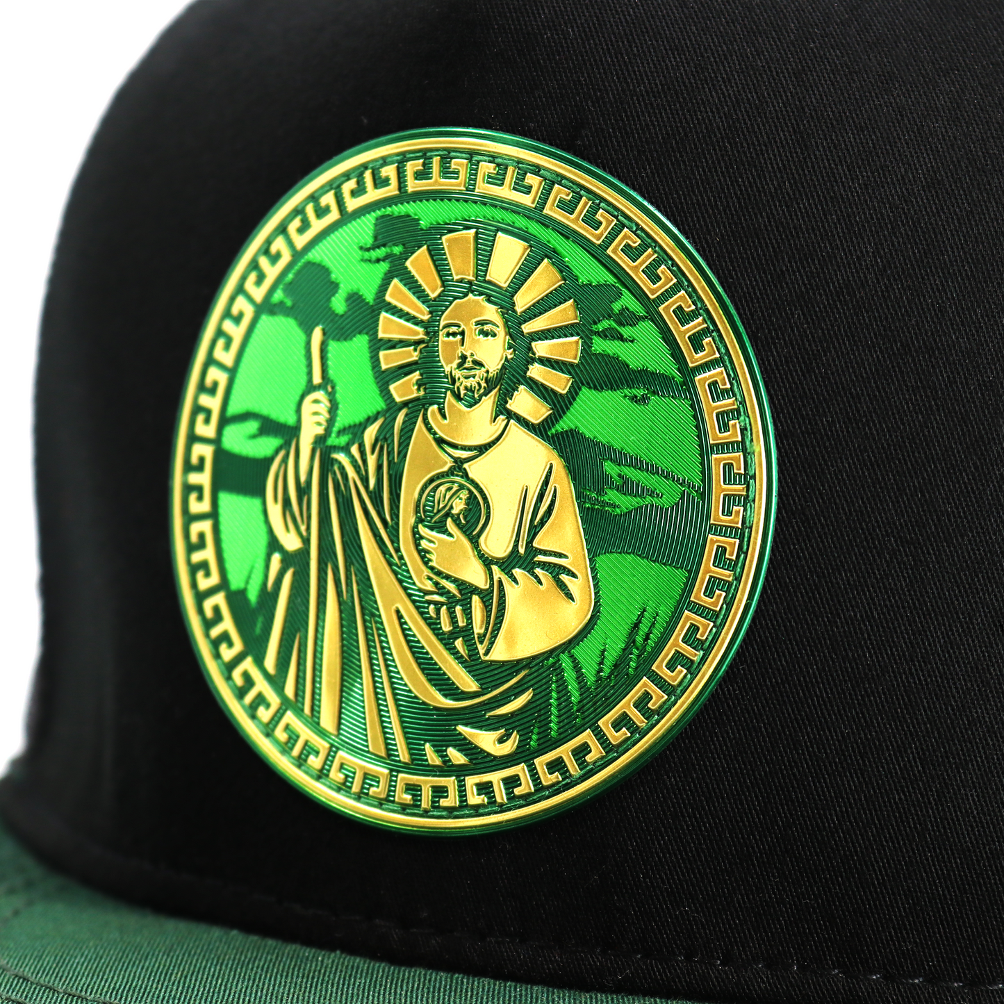 San Judas Green/Black flat visor hat / gorra de visera plana