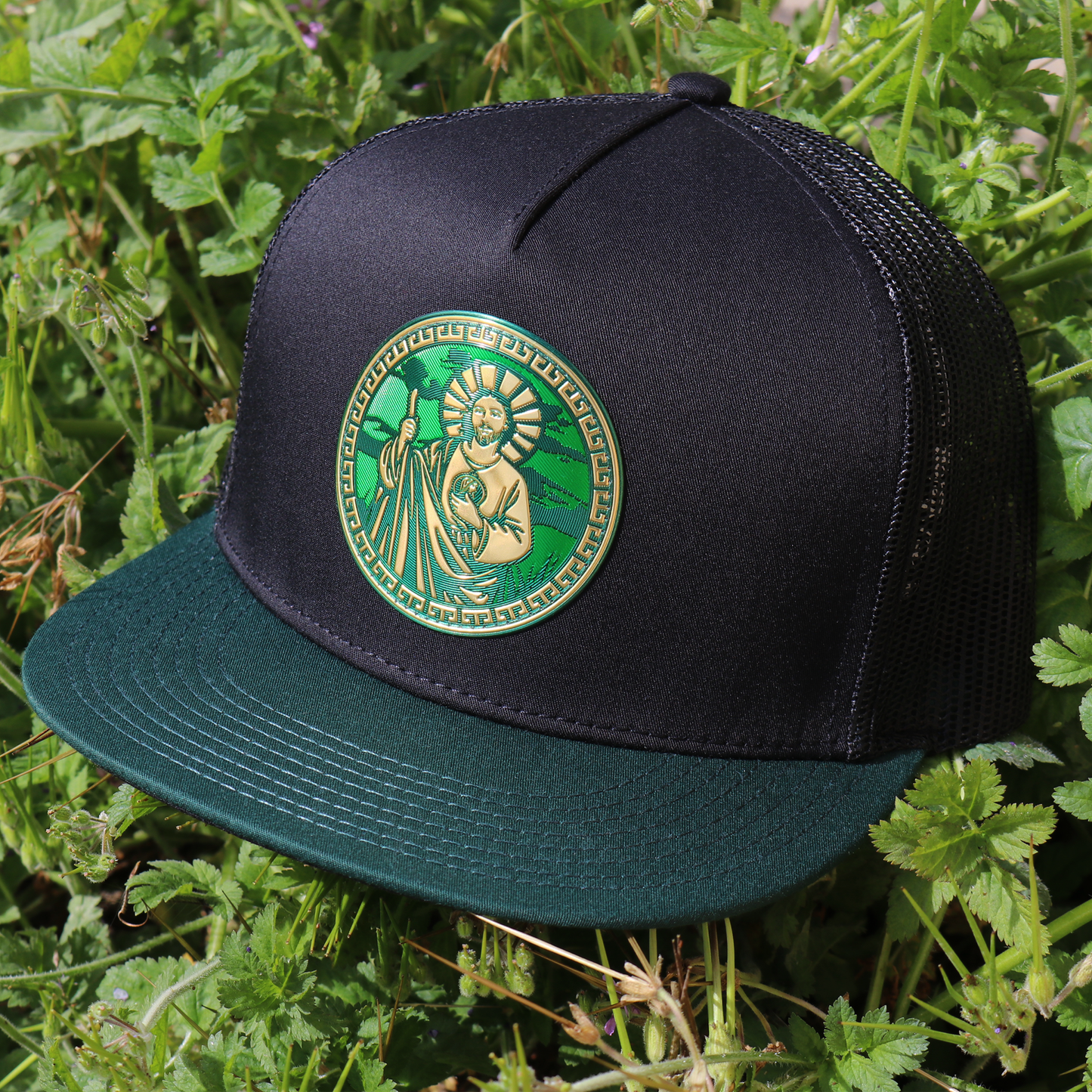 San Judas Green/Black flat visor hat / gorra de visera plana