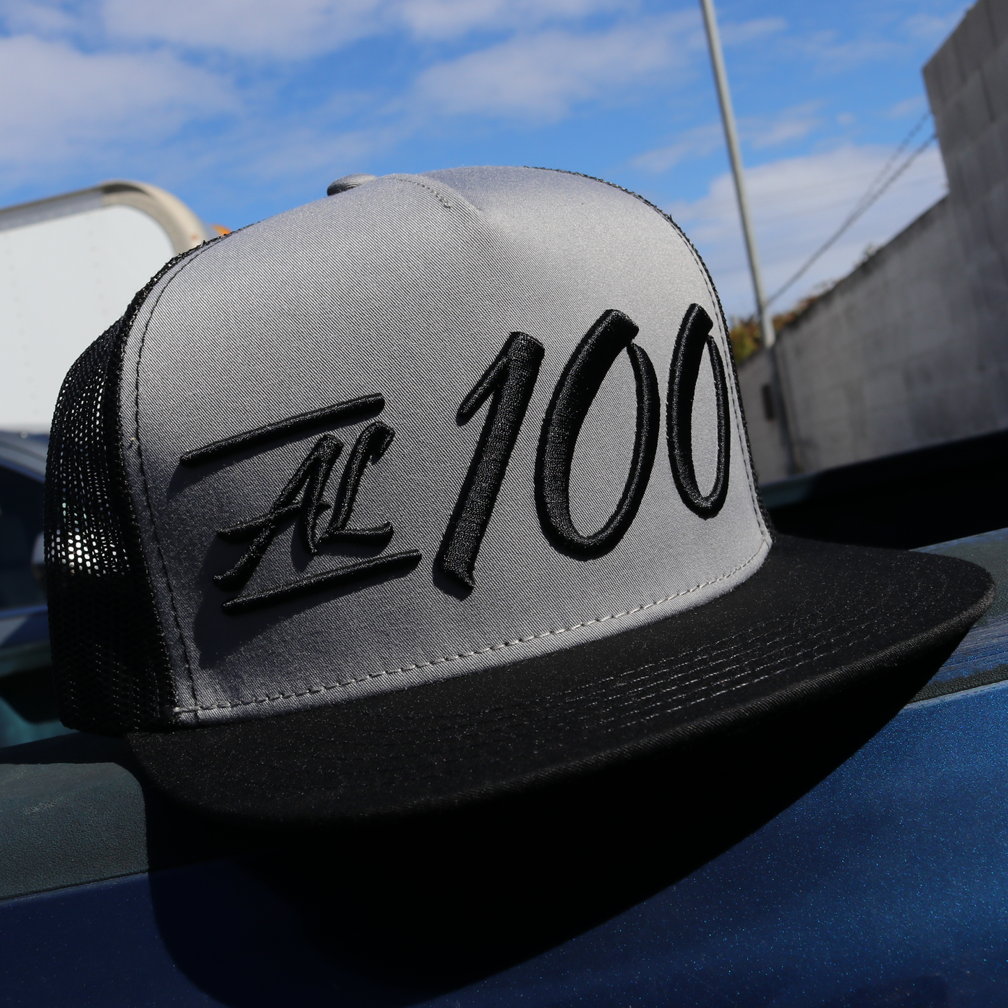 Al 100 Black/Grey/Black flat visor hat / gorra de visera plana