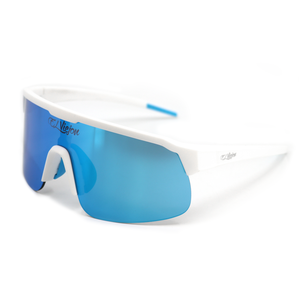 White acetate El Viejon Frost sunglasses with polarized blue UV400 lenses and logo on temples.
