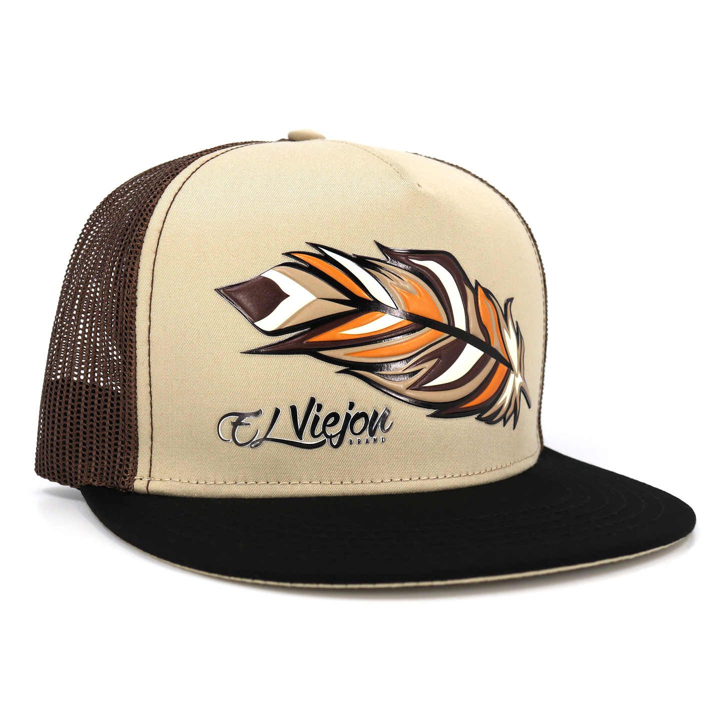 Pluma Black/Tan/Brown flat visor hat / gorra de visera plana