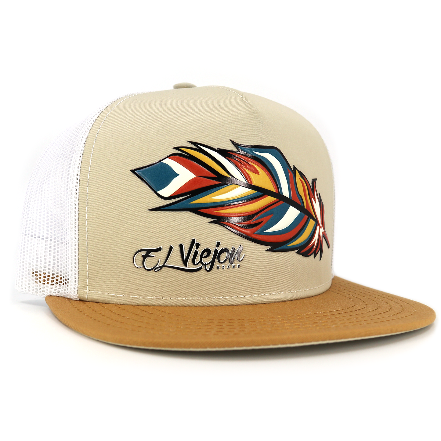 Pluma Gold/Tope/White flat visor hat / gorra de visera plana