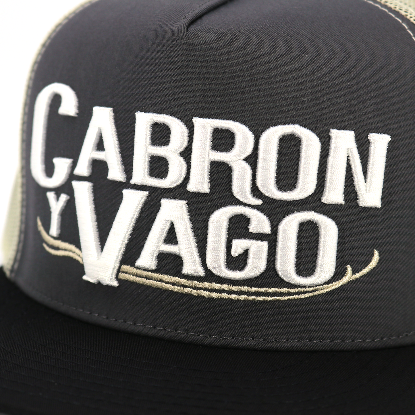 Cabron Y Vago Black/Charcoal/Tan flat visor hat / gorra de visera plana