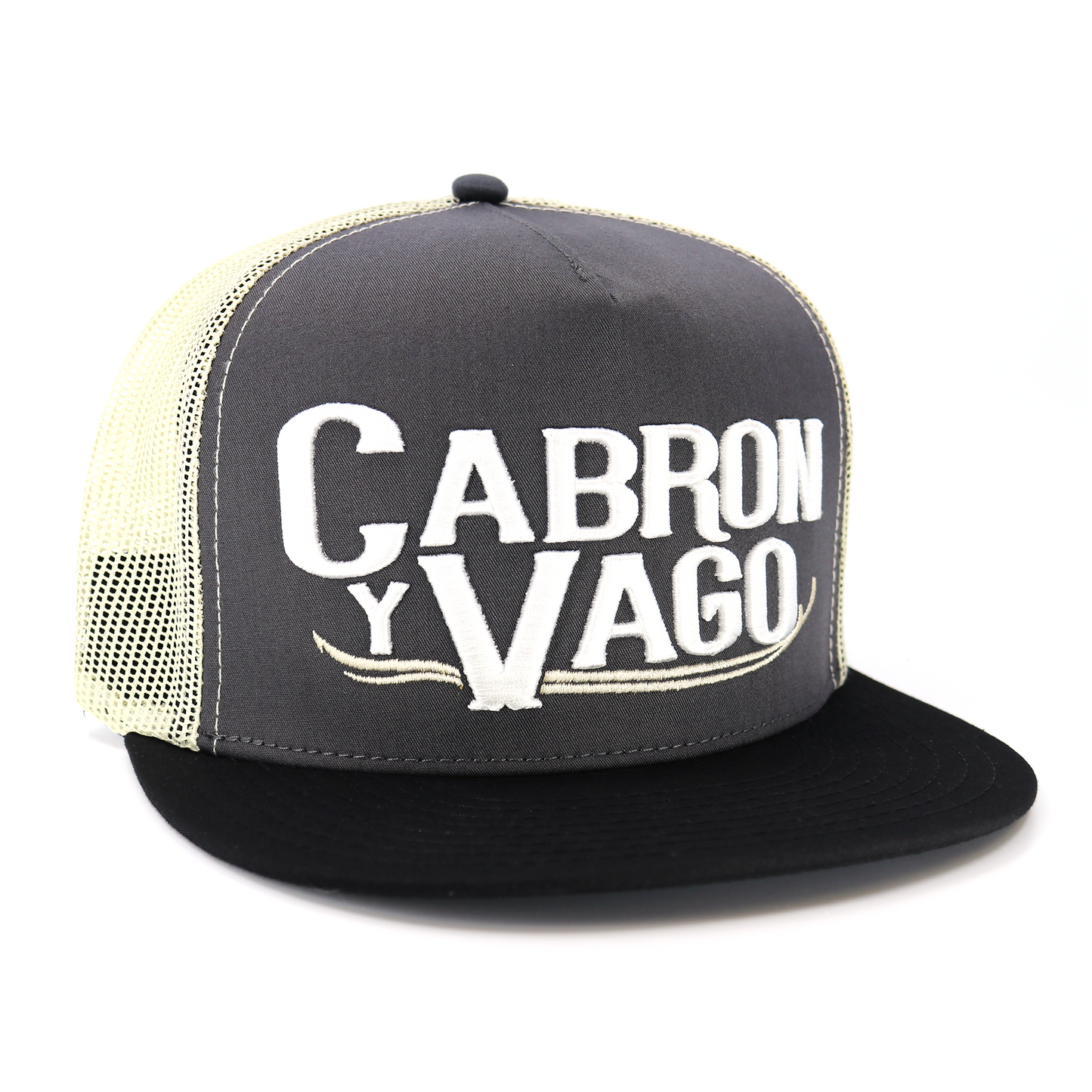 Cabron Y Vago Black/Charcoal/Tan flat visor hat / gorra de visera plana