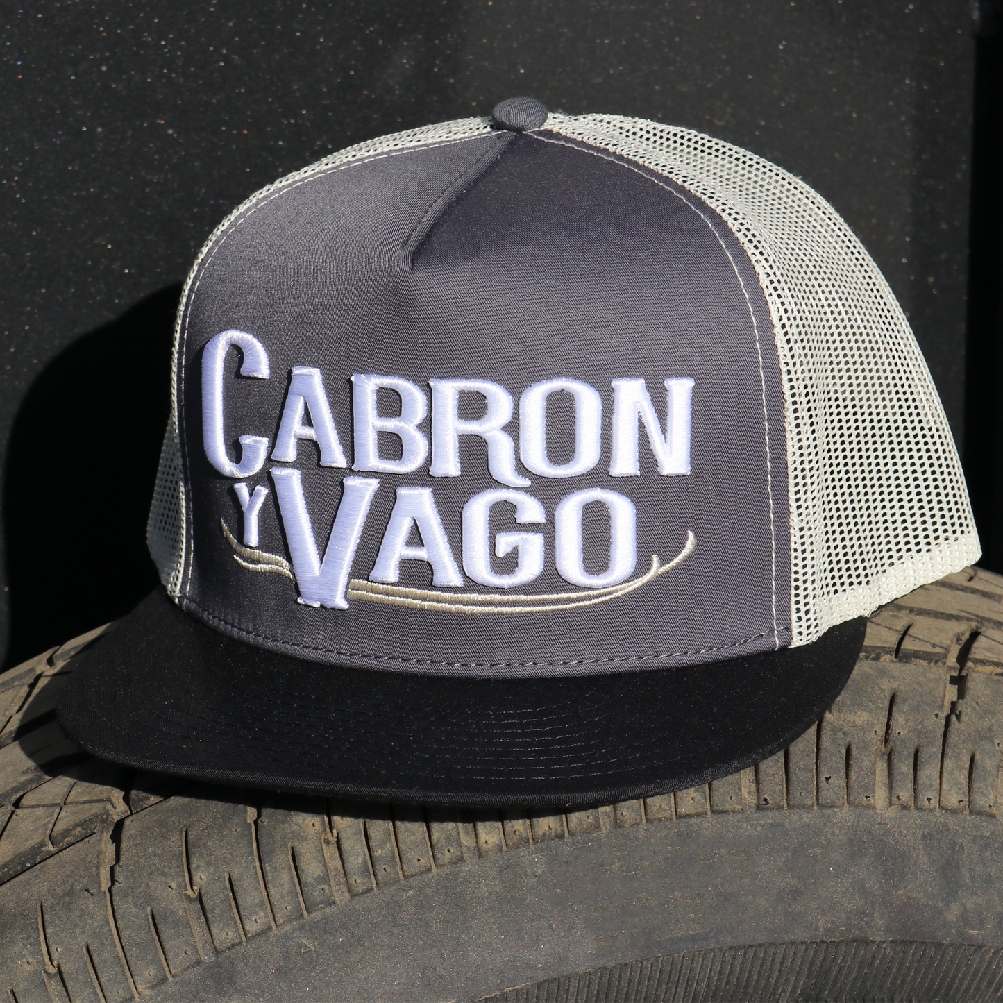 Cabron Y Vago Black/Charcoal/Tan flat visor hat / gorra de visera plana