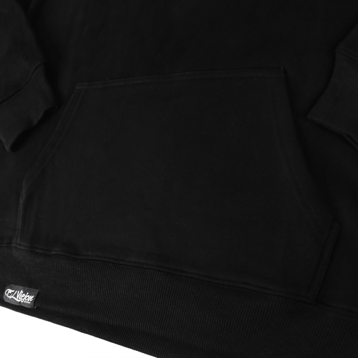Cheyenne black cotton/poly fleece hoodie with front pocket and screen-printed logo.