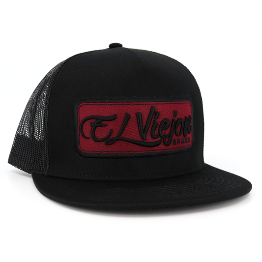 EVPatch Black (Maroon Patch) flat visor hat / gorra de visera plana