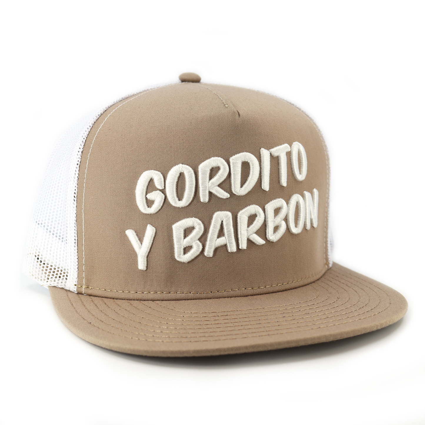 Gordito Y Barbon Sand/White flat visor hat / gorra de visera plana