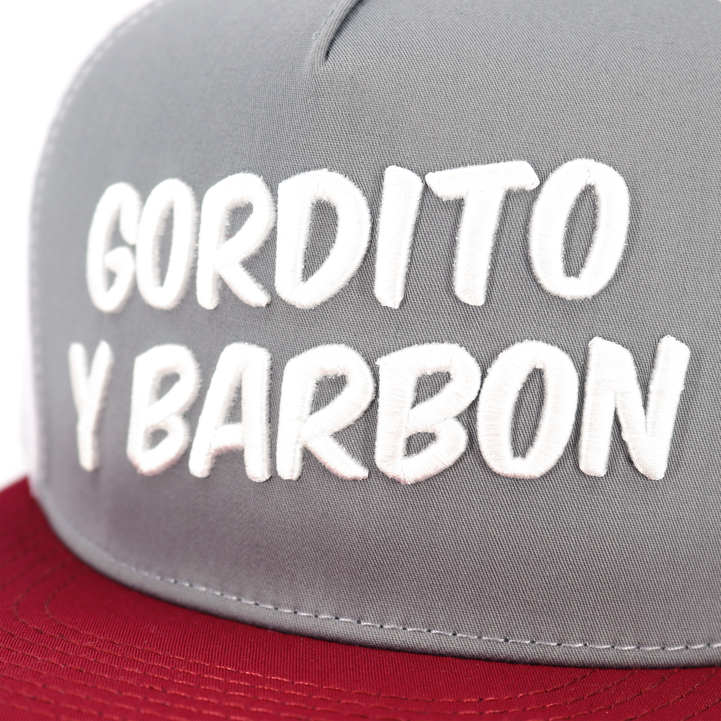 Gordito Y Barbon Maroon/Grey/White flat visor hat / gorra de visera plana