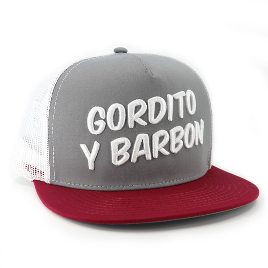 Gordito Y Barbon Maroon/Grey/White flat visor hat / gorra de visera plana