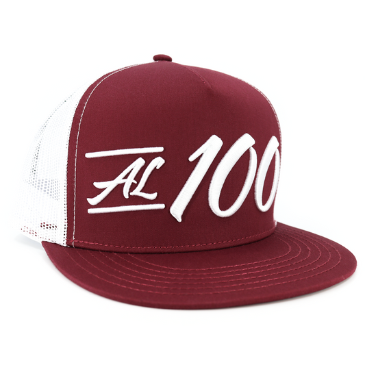 Al 100 Maroon/White flat visor hat / gorra de visera plana