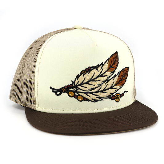 Dos Plumas Brown/Ivory/Khaki flat visor hat / gorra de visera plana