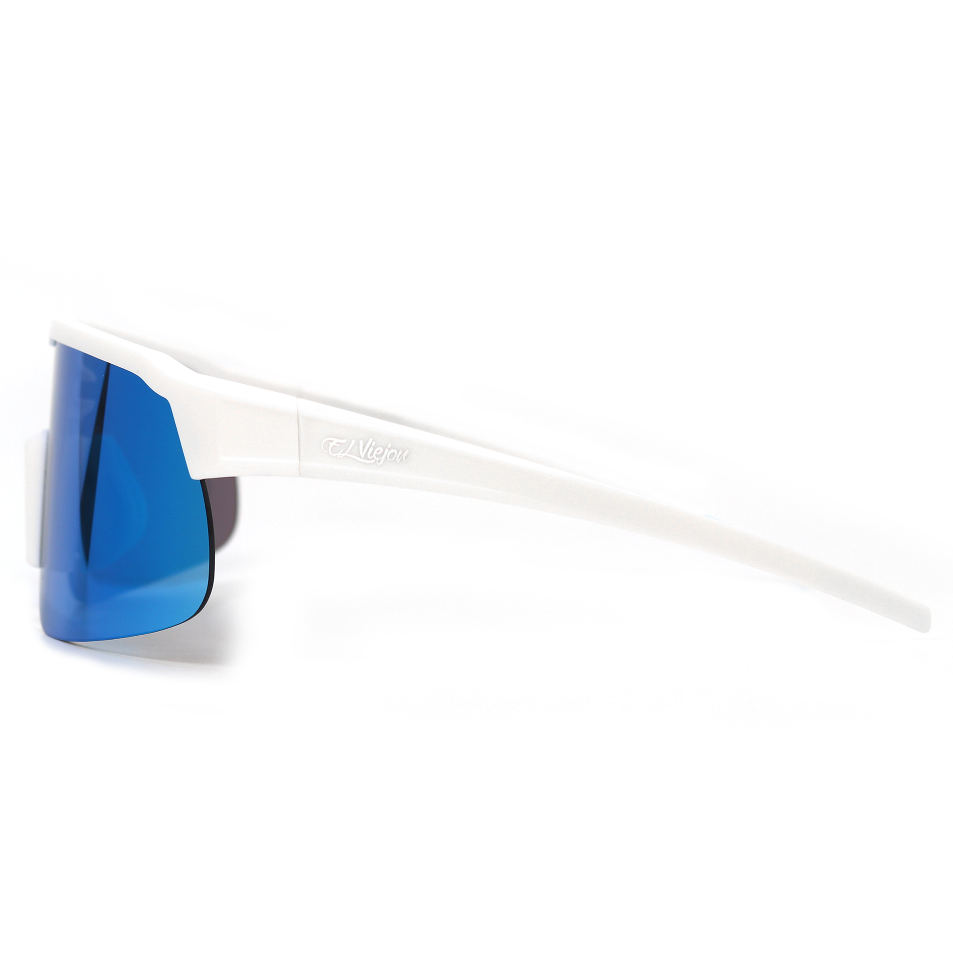 White acetate El Viejon Brand Frost sunglasses with polarized blue UV400 lenses.