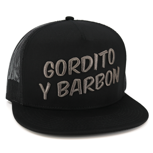 Gordito Y Barbon Black flat visor hat (charcoal logo)