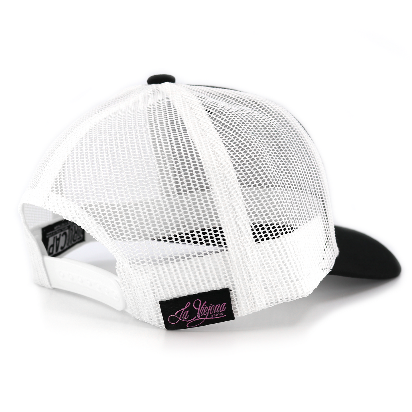 La Viejona Floral Black/White classic visor hat / gorra de visera clasica