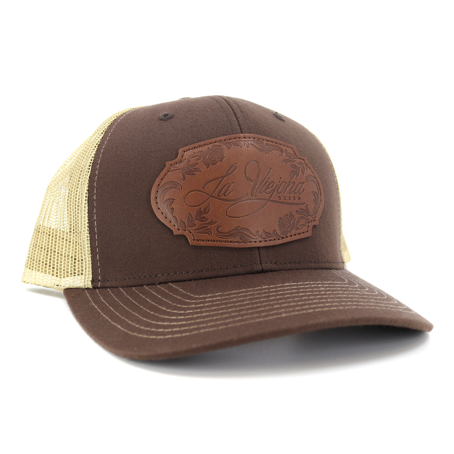 La Viejona Floral Brown/Tan classic visor hat / gorra de visera clasica