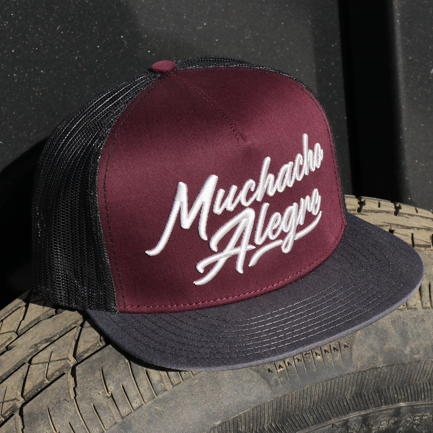 Muchacho Alegre Charcoal/Maroon/Black flat visor hat / gorra de visera plana