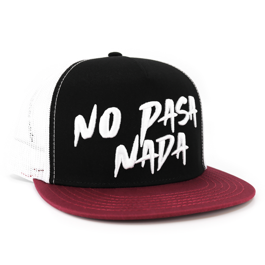 No Pasa Nada Maroon/Black/White flat visor hat / gorra de visera plana