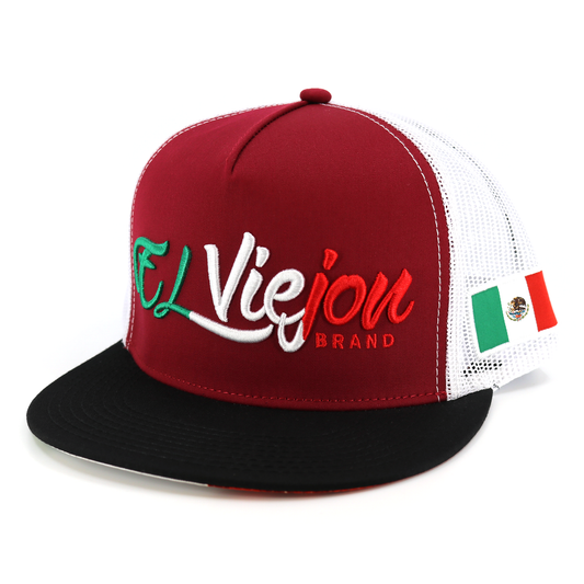 Tri Color Black/Maroon/White flat visor hat / gorra de visera plana