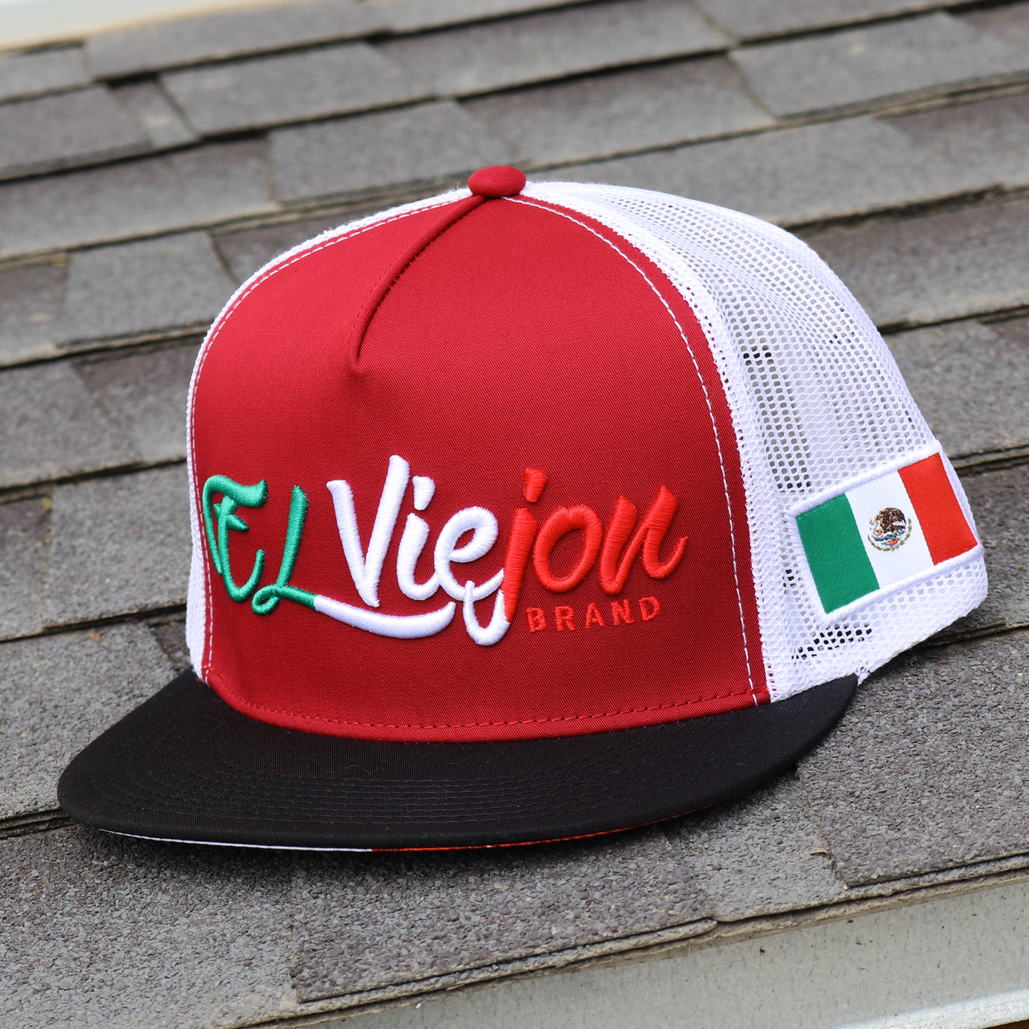 Tri Color Black/Maroon/White flat visor hat / gorra de visera plana