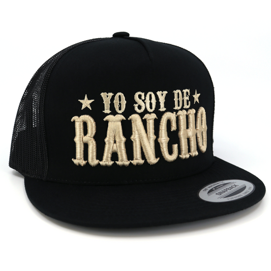 Yo Soy De Rancho Black flat visor hat / gorra de visera plana