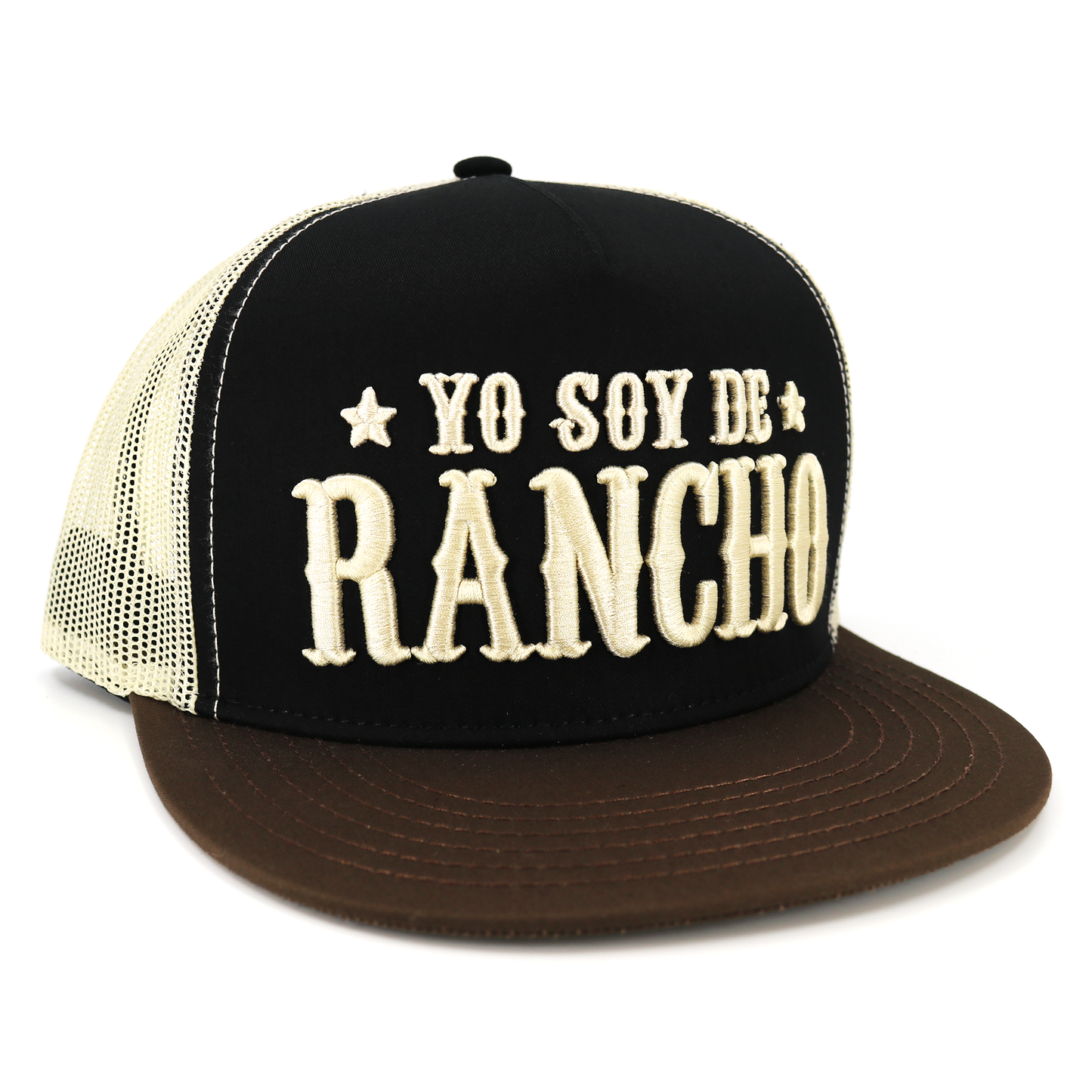 Yo Soy De Rancho Brown/Black/Tan flat visor hat / gorra de visera plana