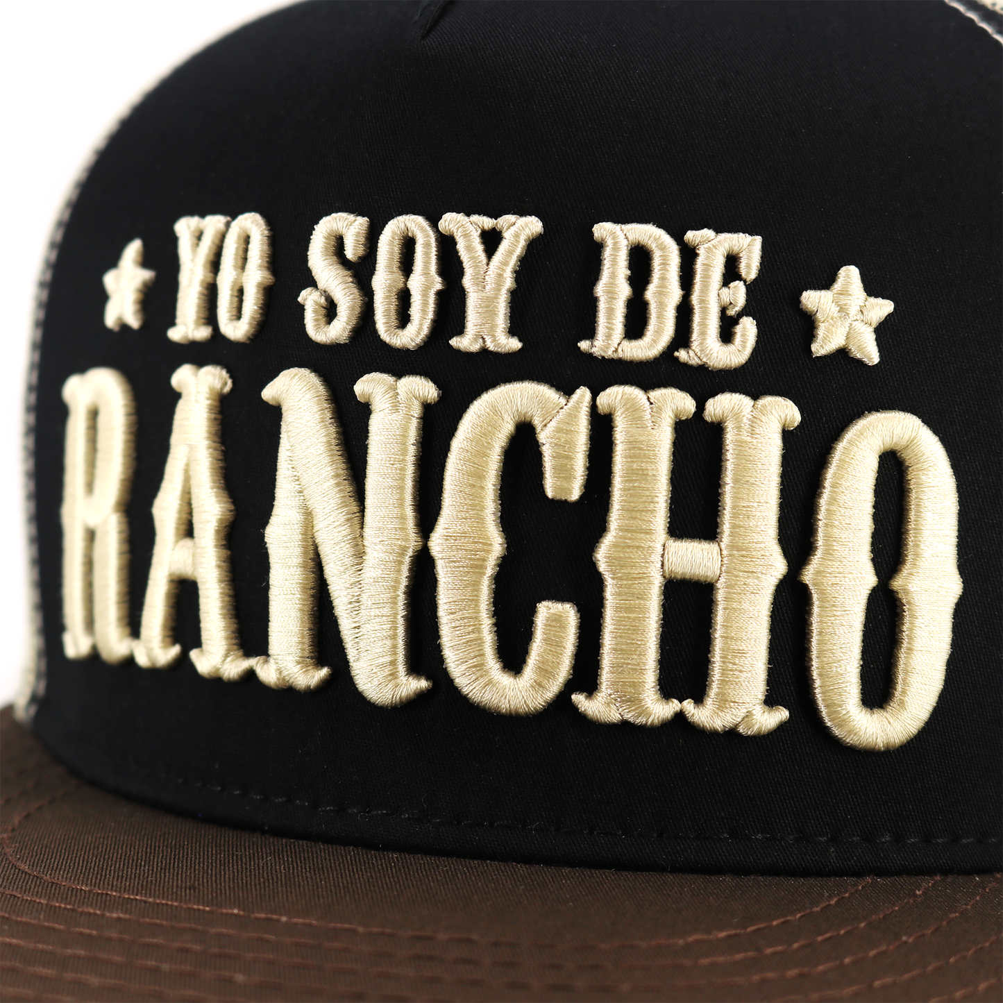 Yo Soy De Rancho Brown/Black/Tan flat visor hat / gorra de visera plana