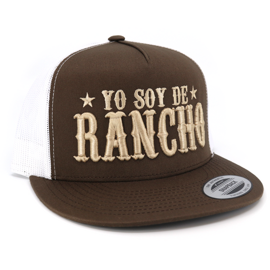 Yo Soy De Rancho Brown/White flat visor hat / gorra de visera plana