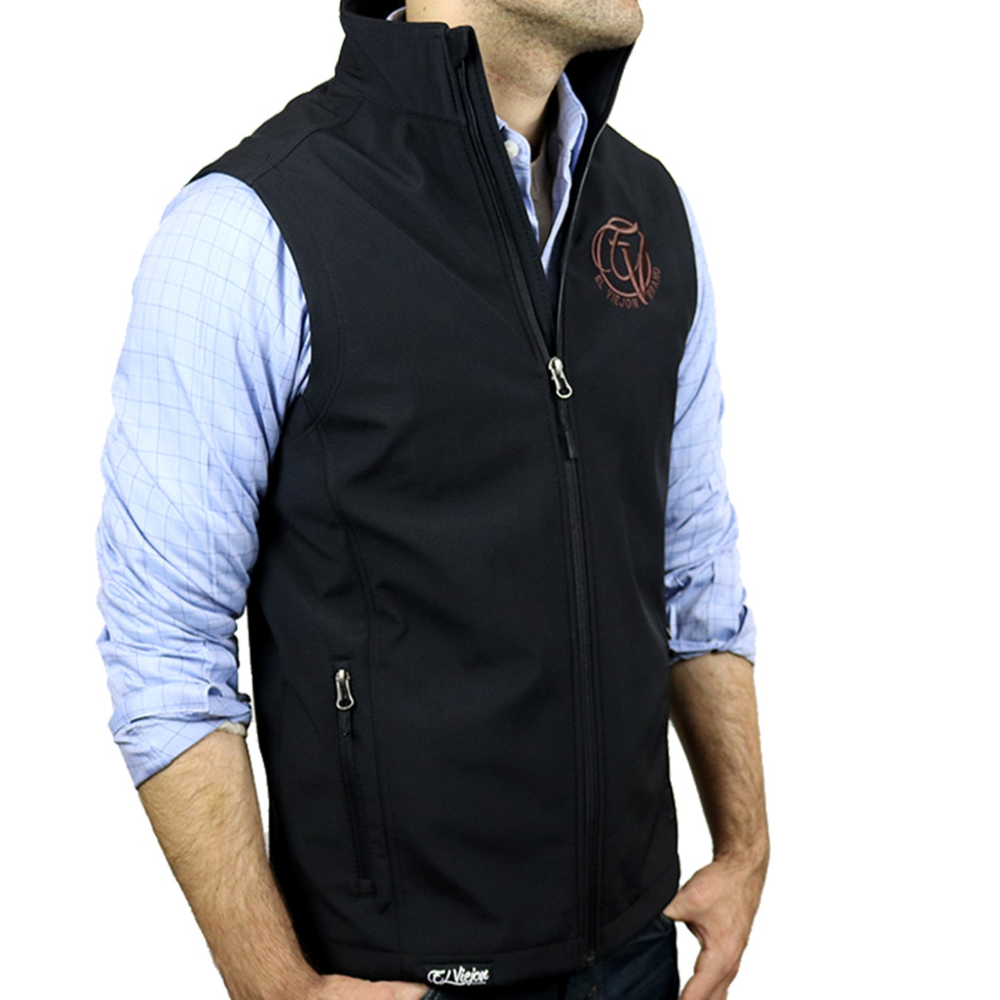 El Viejon Brand Vest - BLACK - Front EVC LH / EVB Back (Brown Logo)