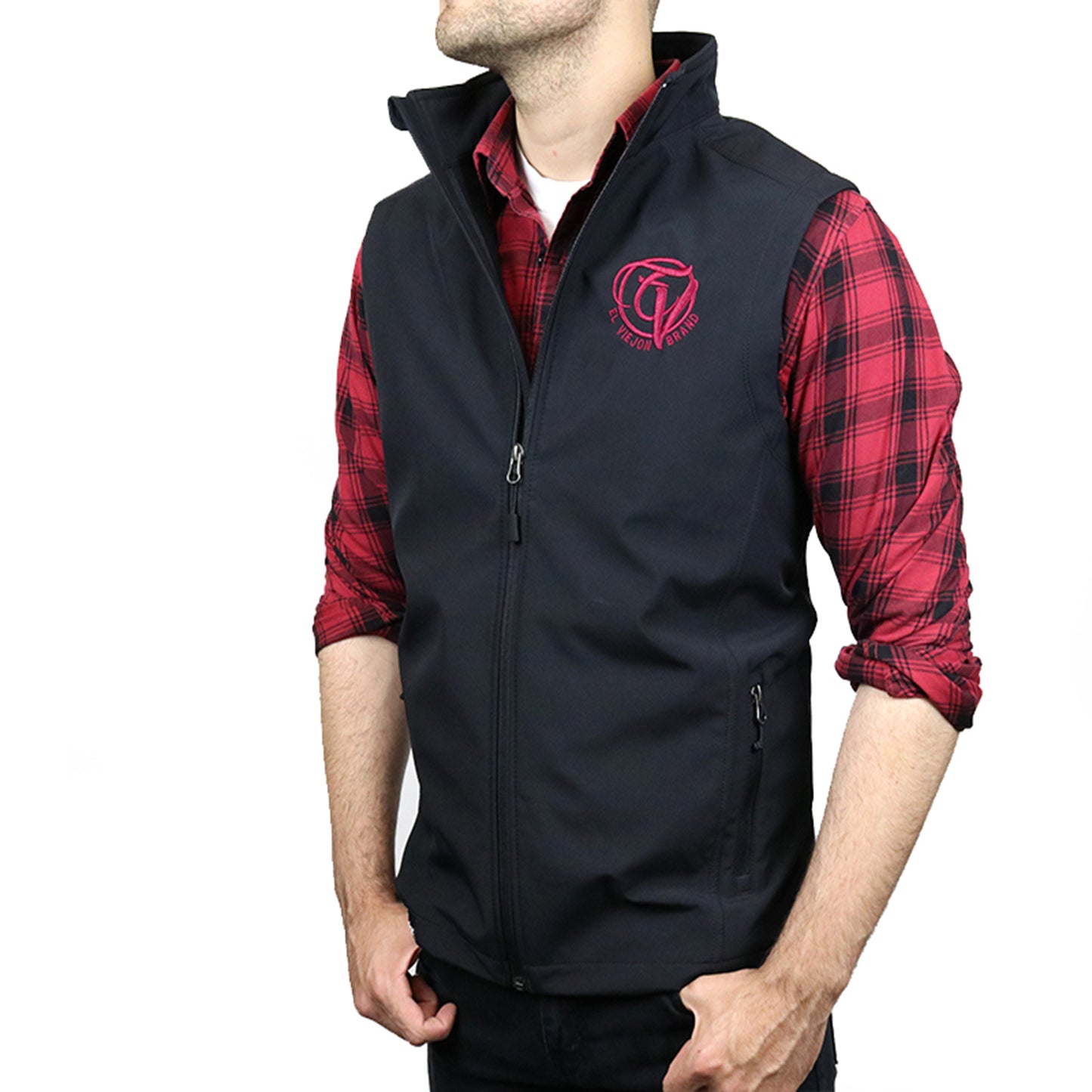 El Viejon Brand Vest - BLACK - Front EVC LH / EVB Back (Maroon logo)