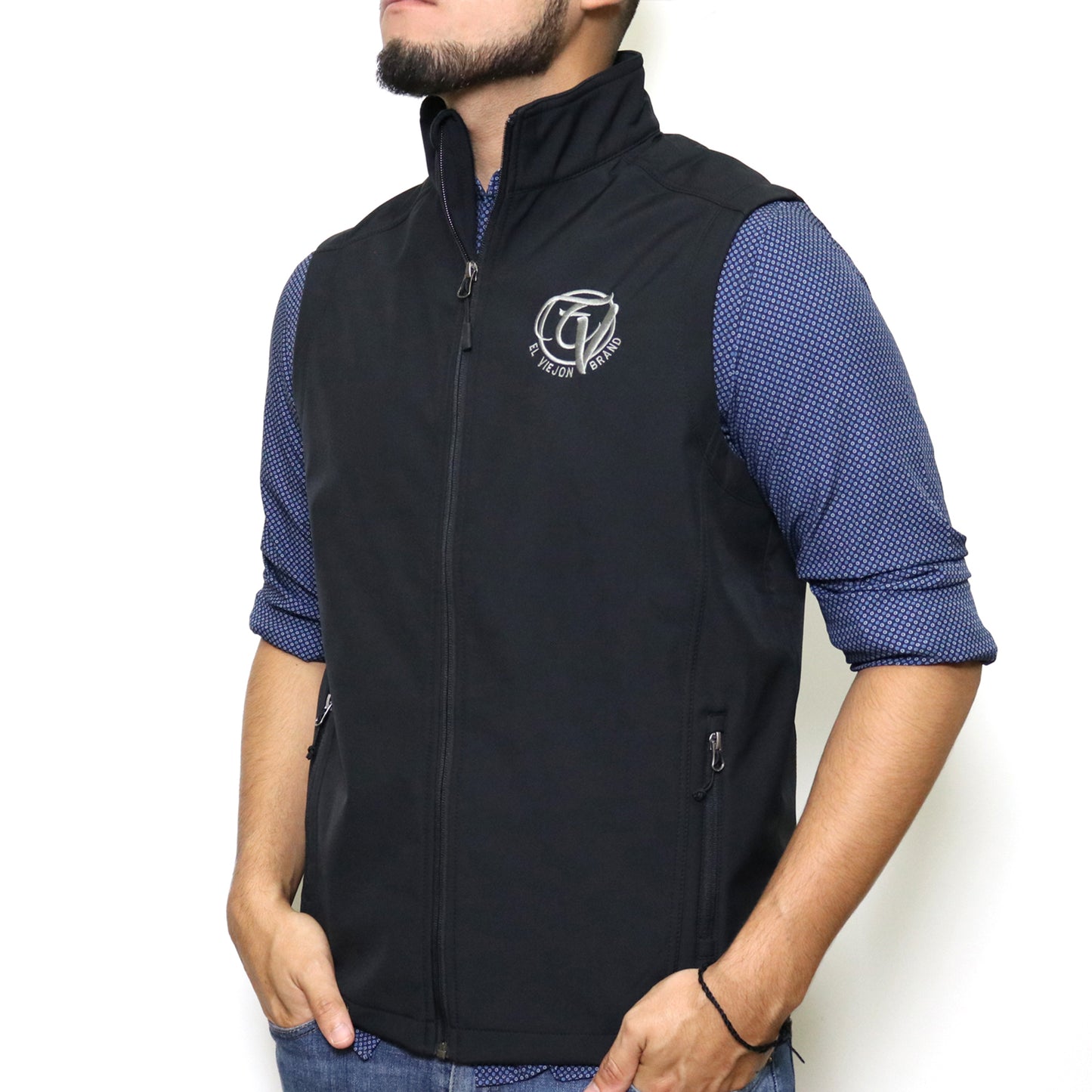 El Viejon Brand Vest - BLACK - Front EVC LH / EVB Back (Charcoal logo)