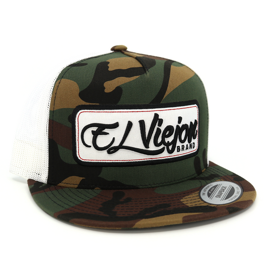 EVPatch Camo/White flat visor hat / gorra de visera plana