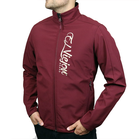 El Viejon Brand Jacket - MAROON - Front EVB Vertical (Tan Logo)